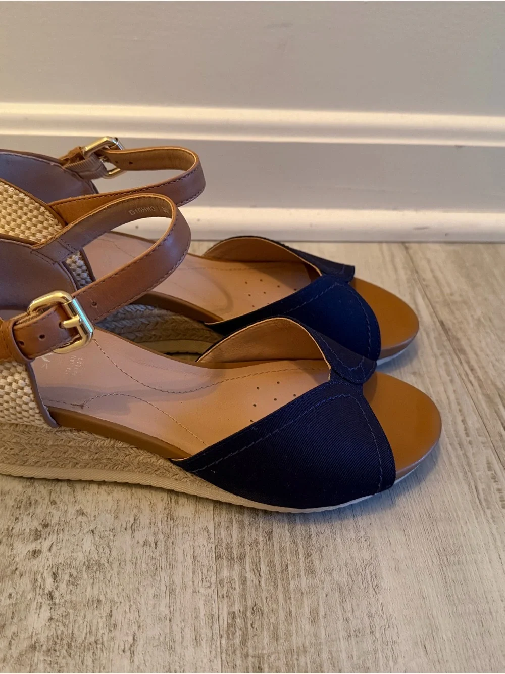 Geox Navy and Tan Wedge Sandals with Ankle Strap